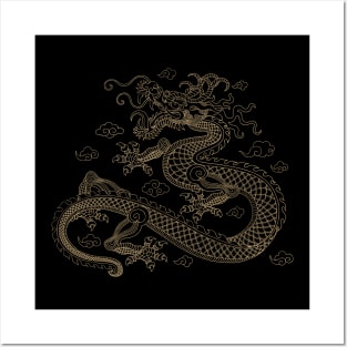 Gold Chinese Dragon Posters and Art